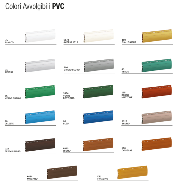Elenco dei colori disponibili per le nostre tapparelle in pvc.